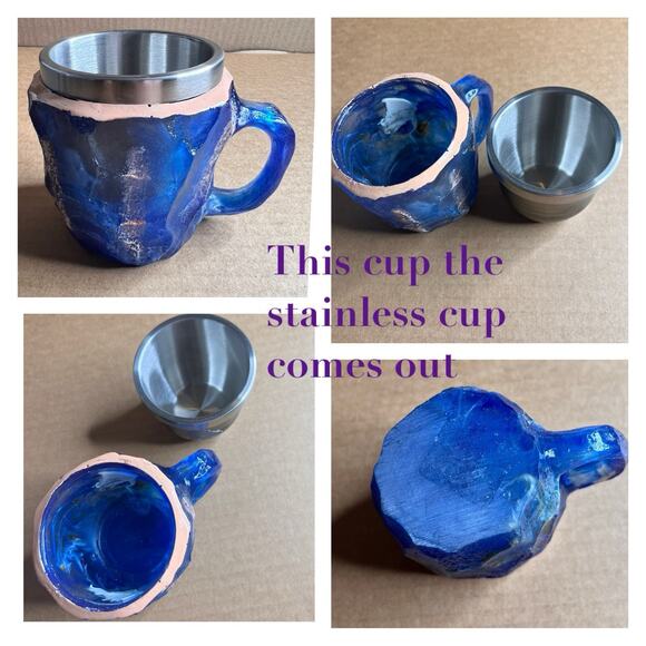 Plastic Faux Mineral Crystal Coffee Cups 4‎ OUNCES Novelty Stainless Steel SET/4 - Picture 6 of 14